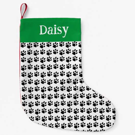 Klassischer Name Pet Paw Print Black & White Kleiner Weihnachtsstrumpf (Vorderseite)