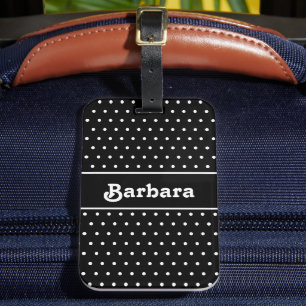 Klassischer Name Polka Dot Black and White Gepäckanhänger