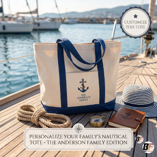 Klassischer nautischer Anker personalisierter Fami Tragetasche