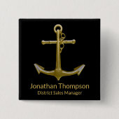 Klassischer, nautischer Goldanker auf schwarz Button (Vorderseite)