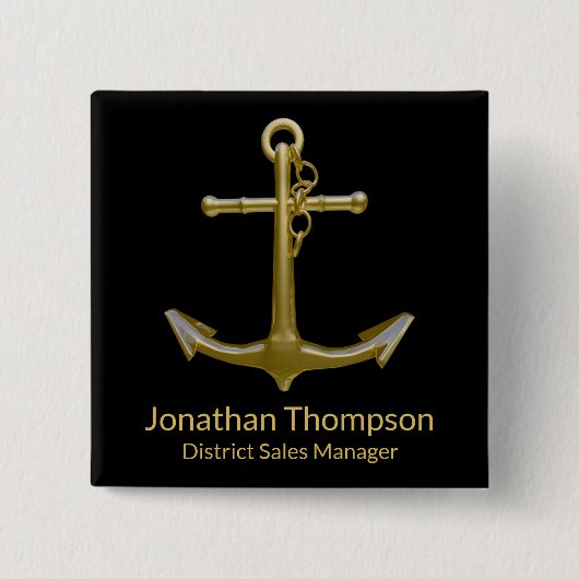 Klassischer, nautischer Goldanker auf schwarz Button (Vorderseite)