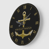 Klassischer, nautischer Goldanker auf schwarz Große Wanduhr (Winkel)