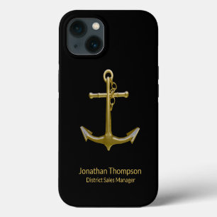Klassischer, nautischer Goldanker auf schwarz iPhone 13 Hülle