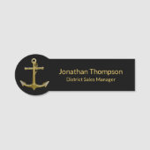 Klassischer, nautischer Goldanker auf schwarz Namensschild (Vorderseite)