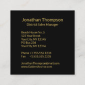 Klassischer, nautischer Goldanker auf schwarz Quadratische Visitenkarte (Rückseite)