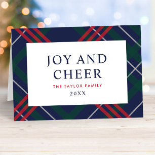 Klassischer Navy-Blau-Tartan-Karo-Jubel und Freude Feiertagskarte