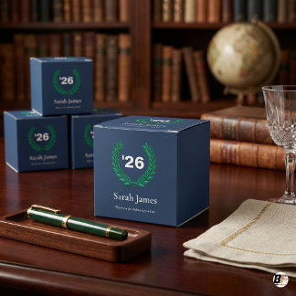 Klassischer Navyblauer und grüner Lorbeerkranz zur Geschenkschachtel