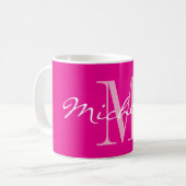 Klassischer neonpinker Namensmonogramm-Kaffeebeche Kaffeetasse (Vorderseite Links)