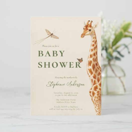 Klassischer neutraler Giraffe Einladung (Stehend Vorderseite)