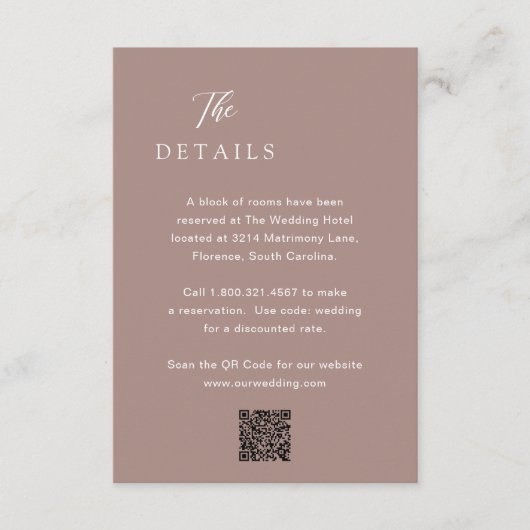 Klassischer, neutraler QR-Code Elegante Hochzeit Begleitkarte (Vorderseite)