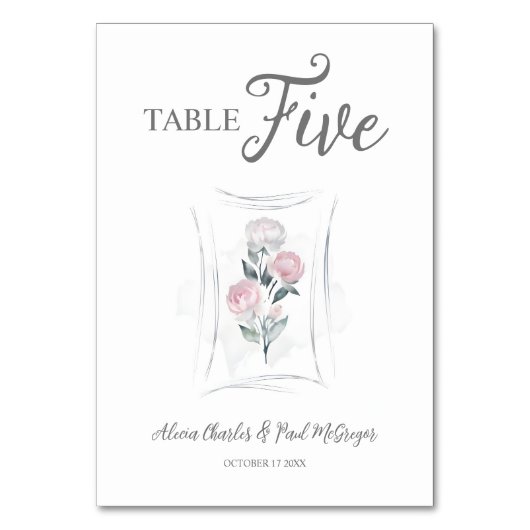 Klassischer Niedlicher Blumenstrauß in Grau und Ro Tischnummer (Vorderseite)