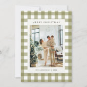 Klassischer Olive Gingham Karo 5 Foto Weihnachten (Vorderseite)