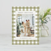 Klassischer Olive Gingham Karo 5 Foto Weihnachten (Stehend Vorderseite)