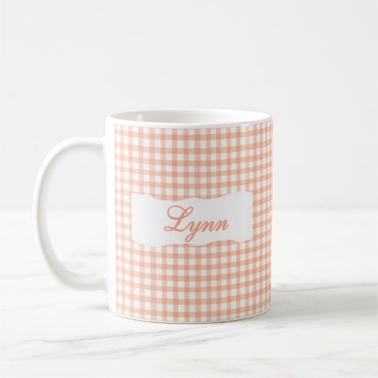 Klassischer orange karierter personalisierter Name Kaffeetasse (Links)