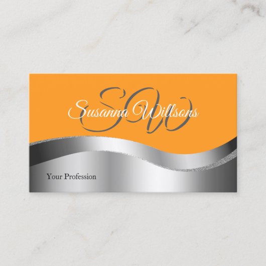 Klassischer Orange Wavy Silver Decoder Initialen Q Visitenkarte (Vorderseite)