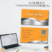 Klassischer Orange Wavy Silver Decoder Initialen Q Visitenkarte