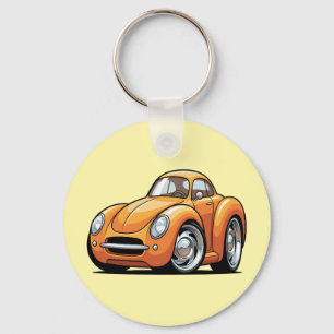 Klassischer orangefarbener Toon Car Schlüsselanhänger