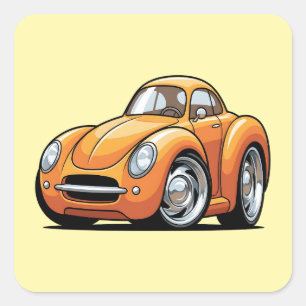 Klassischer orangefarbener Toon-Wagen Quadratischer Aufkleber