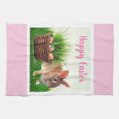 Klassischer Osterhase und Feiertagskorb / Rosa Geschirrtuch (Horizontal)