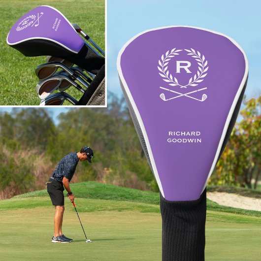 Klassischer Personalisierter Monogrammname Lila Golf Headcover
