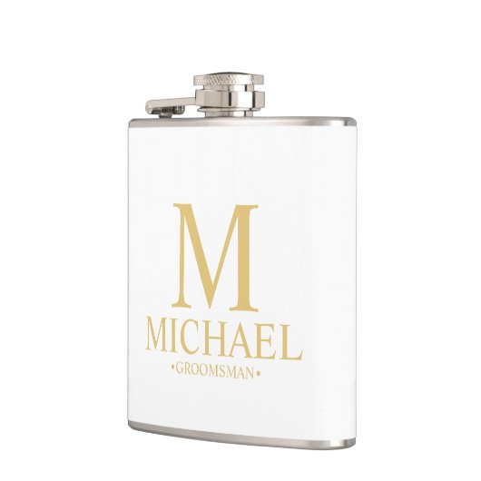 Klassischer Personalisierter Trauzeuge aus Weiß un Flachmann (Links)