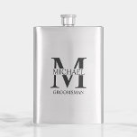 Klassischer Personalisierter Trauzeuge Flachmann<br><div class="desc">Klassische Geschenke für Personalisierten Trauzeuge mit dem Monogramm und dem Namen des personalisierten Trauzeugen,  mit dem Titel im klassischen Serif-Schriftart-Stil. Auch perfekt für Trauzeuge,  Vater der Braut und mehr.</div>