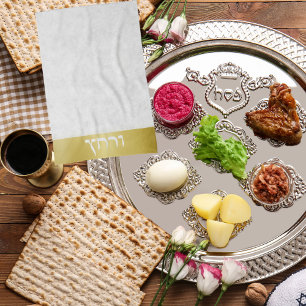 Klassischer Pessach-Seder in Weiß und Gold Geschirrtuch