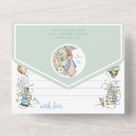 Klassischer Peter die Kaninchendusche All In One Einladung (Rückseite)