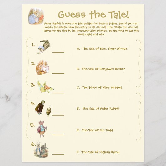 Klassischer Peter Hase Baby Shower Spiel Flyer