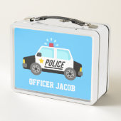 Klassischer Polizeiwagen mit Siren Boys Personalis Metall Brotdose (Rückseite)
