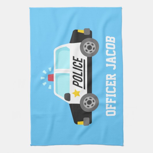 Klassischer Polizeiwagen mit Sirene für Kinder Geschirrtuch (Vertikal)