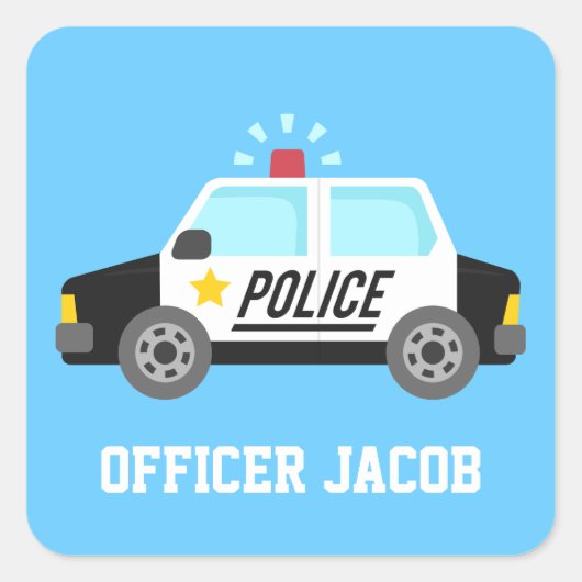 Klassischer Polizeiwagen mit Sirenenname Quadratischer Aufkleber (Vorderseite)