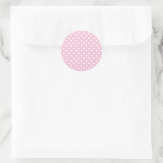 Klassischer Polka-Punkt Weiß - Hellrosa Runder Aufkleber (Tasche)