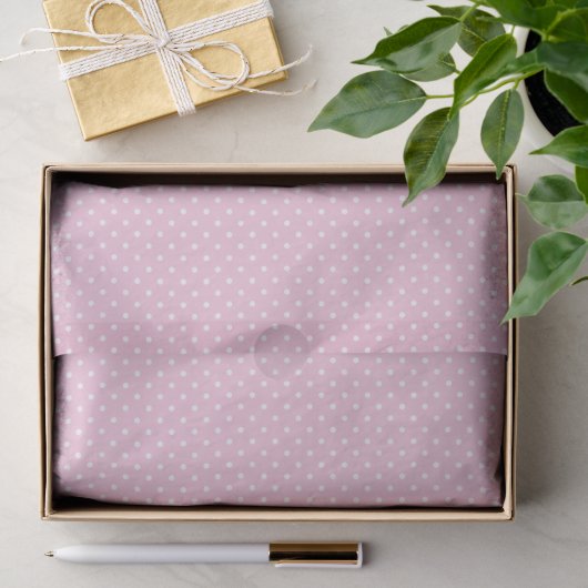 Klassischer Polka-Punkt Weiß - Hellrosa Seidenpapier (Geschenk)