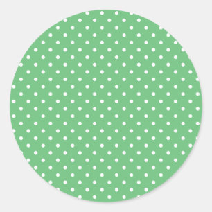 Klassischer Polka-Punkt Weiß - Sommergrün Runder Aufkleber