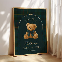 Klassischer Polo-Karo-Teddybär-Baby-Shower-Willkom Poster