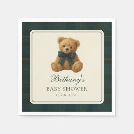 Klassischer Polo-Tartan-Teddybär-Baby-Shower Serviette