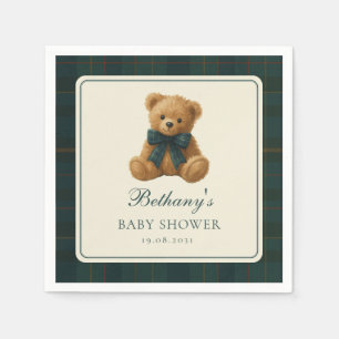Klassischer Polo-Tartan-Teddybär-Baby-Shower Serviette