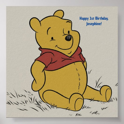 Klassischer Pooh-Bär sitzt und lächelt mit Blase Poster (Vorne)