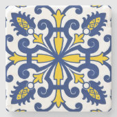 Klassischer portugiesischer Azulejo Dekorativ Blau Steinuntersetzer (Vorderseite)