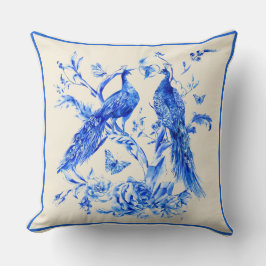 Klassischer Porzellan Blue Peacocks Creme Hintergr Kissen