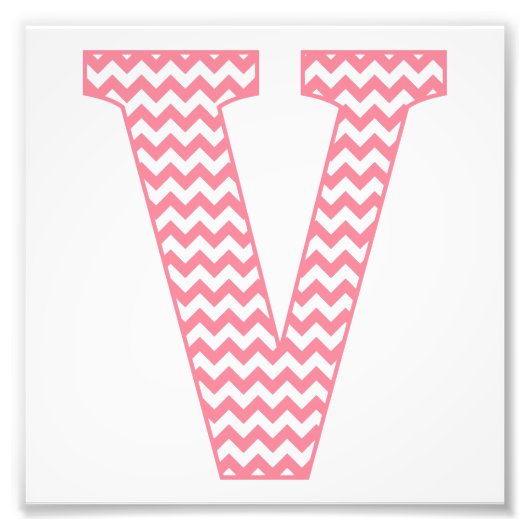 Klassischer Preppy Pink Zickzack Letter V Monogram Fotodruck (Vorne)