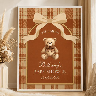 Klassischer Preppy-Teddybär-Karowillkommensgruß Poster