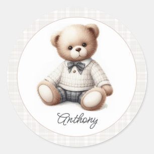Klassischer Preppy-Teddybär personalisierter Gebur Runder Aufkleber