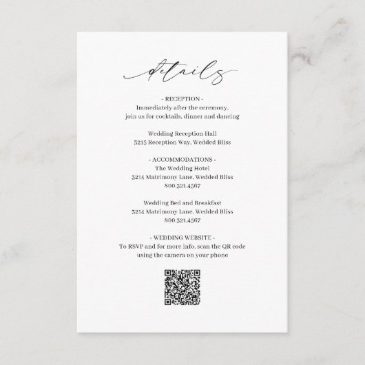 Klassischer QR Code Elegante Hochzeit Begleitkarte (Vorderseite)