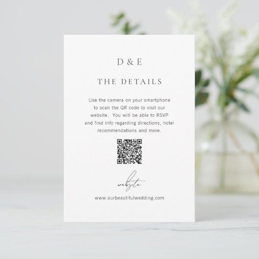 Klassischer QR Code Elegante Hochzeit Begleitkarte (Stehend Vorderseite)