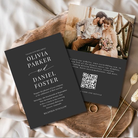 Klassischer QR-Code Elegantes Foto Hochzeit Einladung