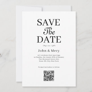 Klassischer QR-Code-Foto-Hochzeit-Save-The-Date Einladung