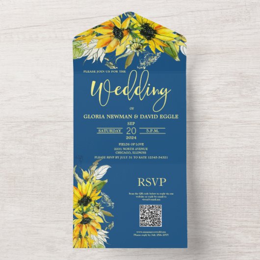 Klassischer QR-Code für Blaublauer Sonnenblume All In One Einladung (Innen)