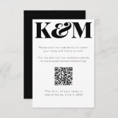 Klassischer QR-Code für Schwarze Monogramme RSVP Karte (Vorne/Hinten)